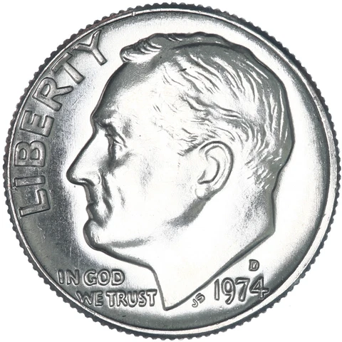 1974 D Roosevelt Dime Gem BU US Coin Cover