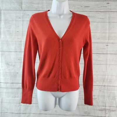 Suéter Cárdigan Everlane Mujer Talla Pequeña Rojo/Naranja Lana Mezcla Algodón Cuello en V Foto 1 de 4