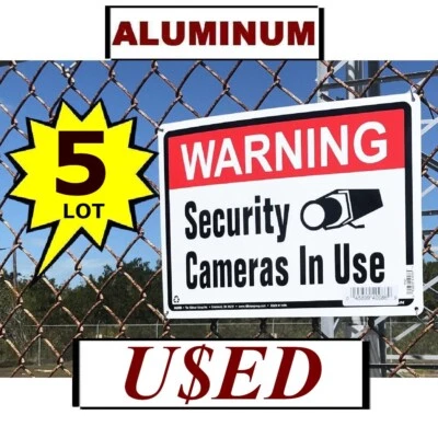 5 USED Warning Security Cameras Are In Use 10x14" Aluminum METAL Yard Signs - Image 1 of 4