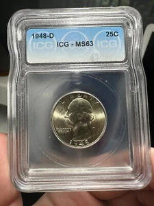 1948-D 25C Washington Quarter ICG MS63 - Picture 1 of 4
