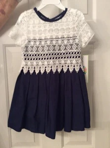 NWT GIRLS NAVY BLUE AND WHITE LACE “COUNTING DAISIES” DRESS SZ 4 - Picture 1 of 8