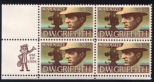 Scott #1555 DW Griffith Zip Block of 4 Stamps - MNH - Picture 1 of 2