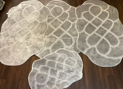 RUGWORLD ROMANY WASHABLES TRAVELLER MATS SET NON SLIP SUPER THICK SILVER/GREY NEW DESIGN