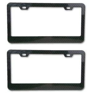 Carbon Fiber Style Metal Two Hole Wide Bottom Car Universal License Frame PAIR - Picture 1 of 8