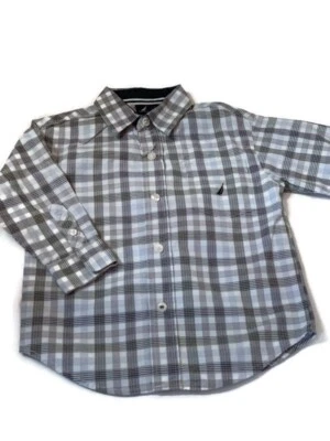 Camisa NAUTICA 3T Niños A Cuadros Botones Delanteros Manga Larga Azul Blanco -D- Foto 1 de 2