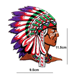 Native American Chief Iron-On Embroidered Patch Large Feather Headdress Applique - Picture 1 of 2