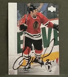 Tarjeta Blackhawks Upper Deck 1996-97 firmada por Eric Weinrich ~ auténtica - Imagen 1 de 2