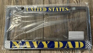 Brand New U. S. Navy "Dad" Premium Silver Metal Vehicle License Plate Frame - Picture 1 of 1