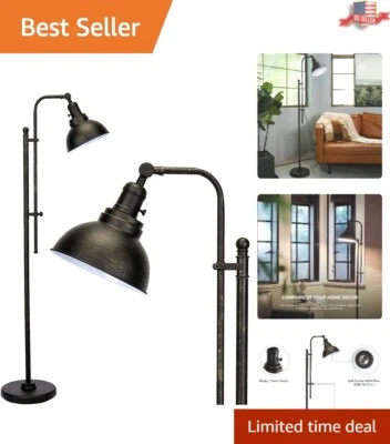 Lâmpada de assoalho envelhecida de inspiração vintage - Lâmpada de tarefa rústica resistente 65"" - Imagem 1 de 4