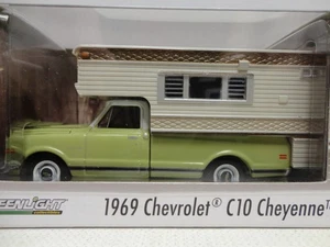 Greenlight 1969 CHEVY C-10 CHEYENNE Light Green '69 PIckup w/RR w/Camper - Picture 1 of 2