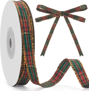 Red and Green Gingham Ribbon, Christmas Plaid Ribbon 3/8 INCH X 25 Yards, Polyes - Picture 1 of 4