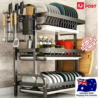 Dish Drying Kitchen Rack 3 Tier Carbon Steel  Plate Bowl Cutlery Holder Drainer - image 1 of 4