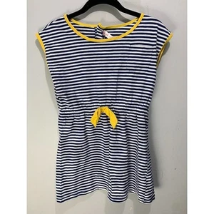Girls Blue & White Striped Dress With Yellow Trim & Bow  Size 14/16 - Picture 1 of 3