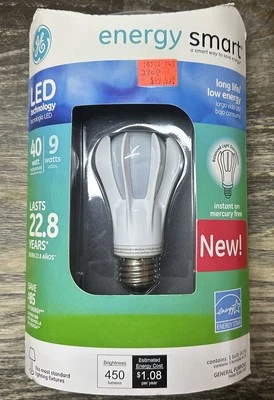 GE Energy Smart 9W 120V LED Light Bulb 450 Lumens A19 40W Replacement 62180 - Image 1 of 4