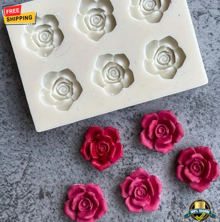 Mujiang 6-Piece Rose Flower Silicone Molds Set - 3D Fondant Molds For Cake Decorating, Candles, Soap & Chocolate