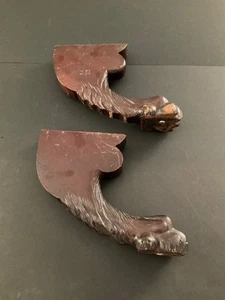Antique Pair Of Solid Mahogany Paw Claw Foot Legs Salvage Restoration - Picture 1 of 12