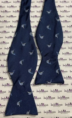 BROOKS BROTHERS Silk Navy With Marlin Fish 🐟 Design Self Tie Adjustable Bow tie - Image 1 of 3