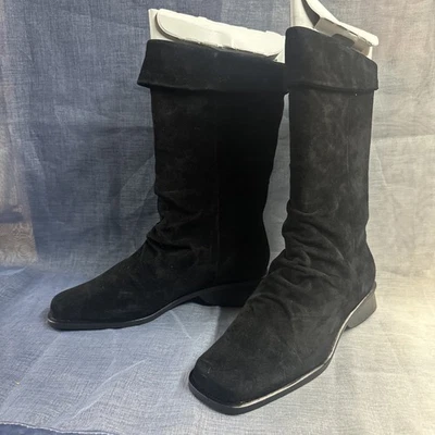 Markon Black Suede Leather Slouch Boots Woman’s 7 Brand New In A Box - Image 1 of 4