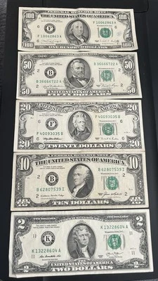 $100 / $50 / $20 / $10 & $2.00 DOLLAR OLD STYLE SMALL FACE BILLS GREAT SHAPE ! - Image 1 of 4