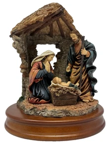 San Francisco Spieluhr Co Spieluhr Krippenstall Heilige Familie Figur funktioniert - Bild 1 von 16