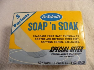 VINTAGE DR SCHOLL'S Soap n Soak Foot Bath Formula 5 Unopened Packets 1976 NOS - Picture 1 of 3