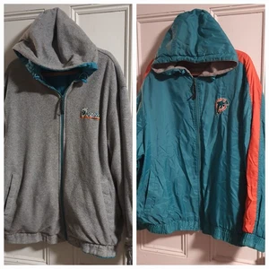 Vintage Reebok Large Reversible NFL Miami Dolphins Fleece Hooded Zip Jacket 90s - Bild 1 von 8