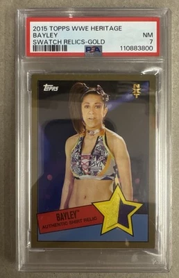 2015 Topps WWE NXT BAYLEY Authentic Shirt Relic Rookie RC Gold Swatch PSA 7 Rare - Image 1 of 2