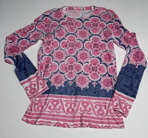 Before + Again Top Sz S Abstract Waffle Long Sleeve Thermal Floral - Picture 1 of 10