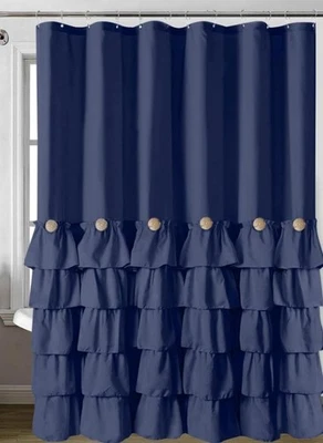 Navy Blue Shower Curtain for Bathroom Ruffle Shower Curtain 72 X 72 Inches Fa... - Image 1 of 4