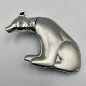 Liz Claiborne Polar Bear Brooch Brushed Shiny Silver Tone Pin Marked LC - Picture 1 of 7