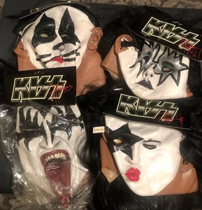 Kiss Komplettsatz Halloween Erwachsene Masken mit Haaren 4 Neu mit Etikett 1996 Illusive Concepts - Bild 1 von 5