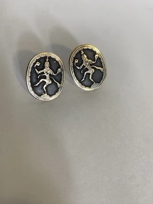 Gemelos de bailarina Siam Shiva vintage años 60 Swank grandes ovalados tono plateado y negro Foto 1 de 3