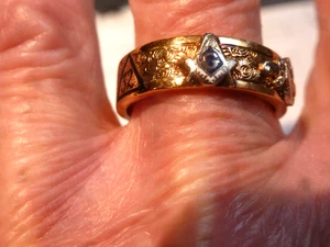 VINTAGE 14K YELLOW GOLD SCOTISH RITE MASONIC ETERNITY BAND RING SZ 12 10.70 GRAM - Picture 1 of 9