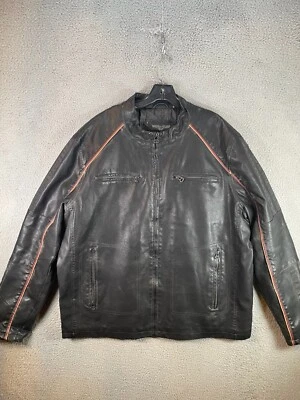 Wilsons Cycle Jacket Mens 2XL Black Faux Leather Biker Moto Cafe Racer Striped - Image 1 of 4