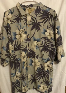 Jamaica Jaxx Hawaiian Shirt Mens L GR/BLUE 100% Silk Button Up Short Sleeve Camp - Picture 1 of 5