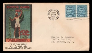 1932 US 719 Pair on Los Angeles Xth Olympiad Summer Olympics Discus Cachet FDC - Picture 1 of 1