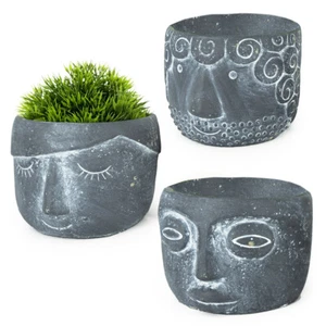 3er Set Blumentopf Gesicht Grau Pflanztopf Übertopf Zement Dekotopf Vers. Farben - Bild 1 von 20