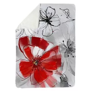 Begin Home 5545-6080-FL43 60 x 80 in. Red & Grey Flowers-Sherpa Fleece Blanket - Picture 1 of 1