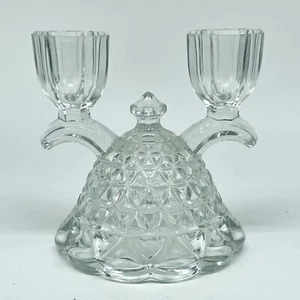 Vtg IMPERIAL OHIO Glass KATY Lace Edge Clear Double Candle Stick Holder 4½" Tall - Picture 1 of 5