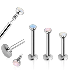 2X Optional Size Opalite Steel Labret Monroe Lip Ring Ear Stud Piercing Jewelry - Picture 1 of 7