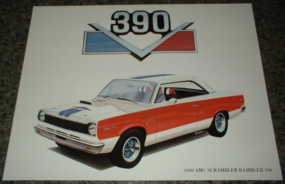 1969 年 AMC Scrambler Rambler 390 美国汽车艺术印刷版 69 SC 赫斯特图片 — 第 1/1 张图片