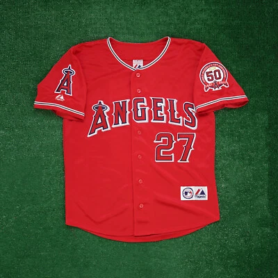 Mike Trout 2011 Los Angeles Angels Alternate Red w/ 50th Patch Men's Jersey - Image 1 of 4