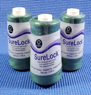 SureLock by Coats GREEN Thread for Overlock Machines 3000 Yards ~ Lot of 3 - Image 1 of 3