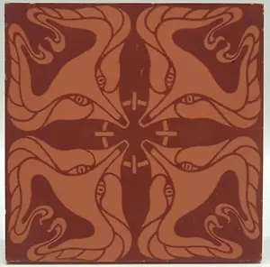 Art Nouveau German Silkscreen Tile by V&B Mettlach Otto Eckmann Design C1899 - Picture 1 of 3
