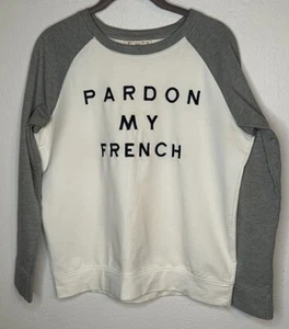 Women’s Two-Tone Raglan Sweatshirt Sz M Pardon My French Cream / Gray - Picture 1 of 3