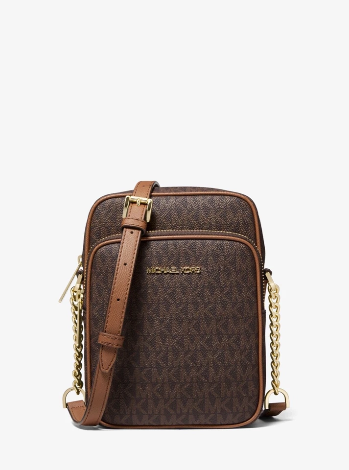 Michael Kors Jet Set Travel Brown MK Signature PVC Medium Flight Crossbody Bag - Image 1 of 1