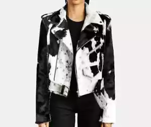 Genuine Cowhide Leather Jacket for Women | Natural Hair-On Cow Skin Fashion Coat - Picture 1 of 5