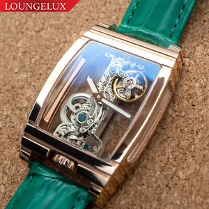 Herren Roségold Brücke mechanische Handuhr - grünes Leder DIASTERIA 1688 - Bild 1 von 12