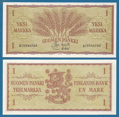 Finland 1 Markka P 98 a 1963 UNC Sign 36 Koivisto / Helela Cover