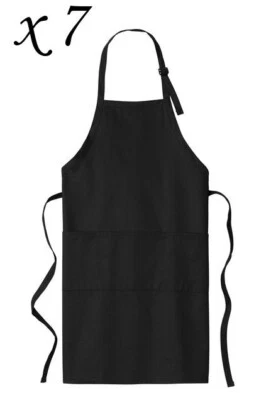LOT: 7 Port Authority A700 Extra Long Stain Release Bib Aprons - Black - One Sz - Image 1 of 3